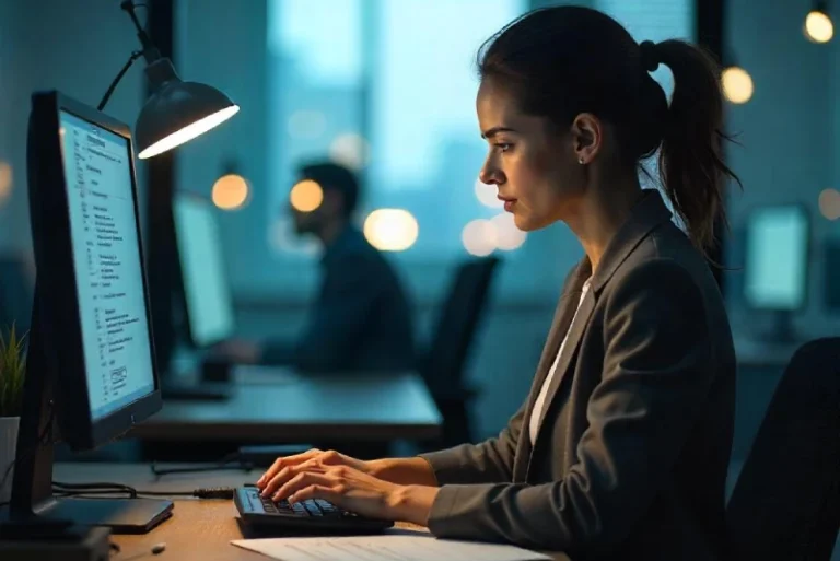 Asistente contable en oficina generando la nomina electrónica